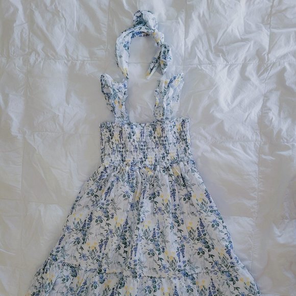 Janie and Jack Other - Janie and Jack White & Teal Floral Smocked Dress & Headband 8